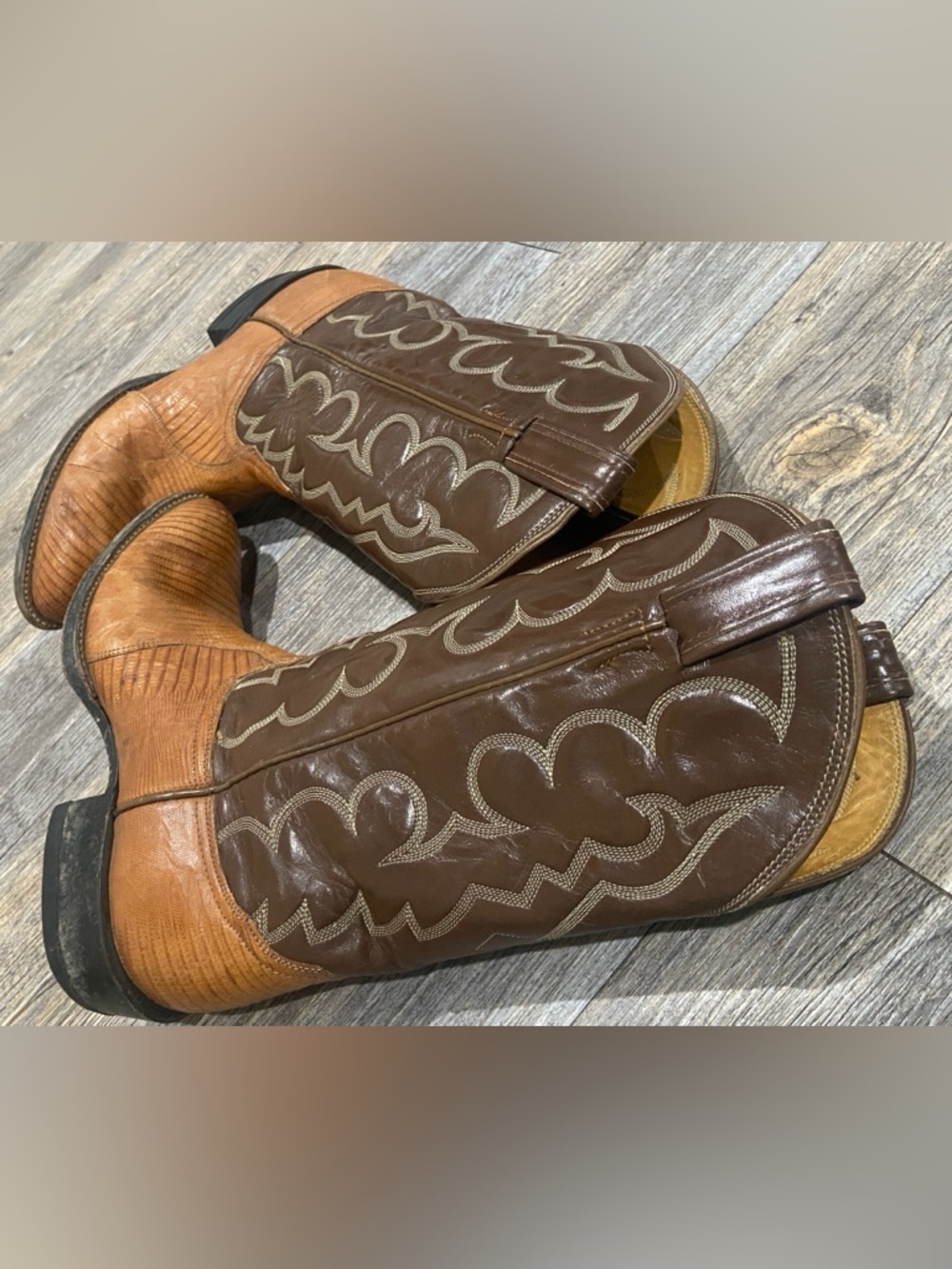 VTG Tony Lama Exotic Lizard Cowboy Brown Boots Size 8B Style 8006 Western Rodeo - Picture 3 of 13